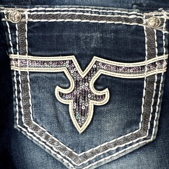 Rock Revival Jeans Womens 31 Jacklyn Boot Cut Pink Sequins Embroidered Denim Mid - Picture 14 of 16